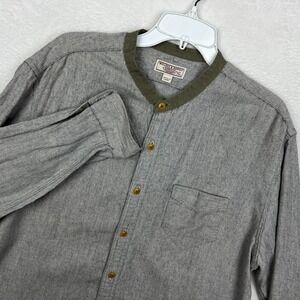 Wallace & Barnes Button Up Shirt Mens XL Wool Linen Gray Chambray Band Collar